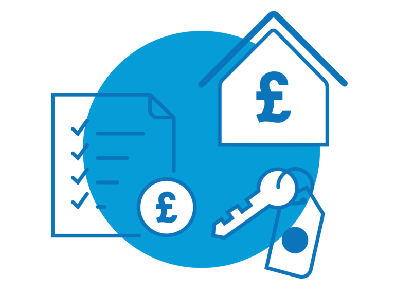 House icon with pound sign, keys, and checklist symbols
