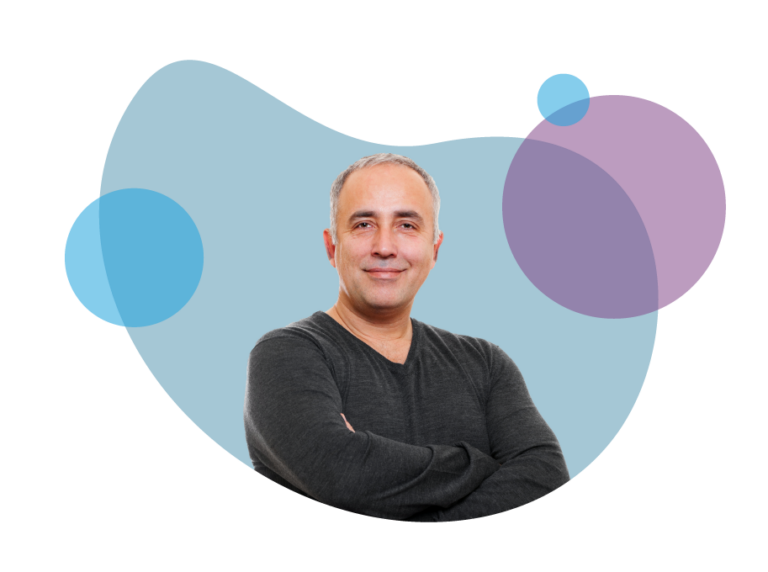 Man smiling on abstract background