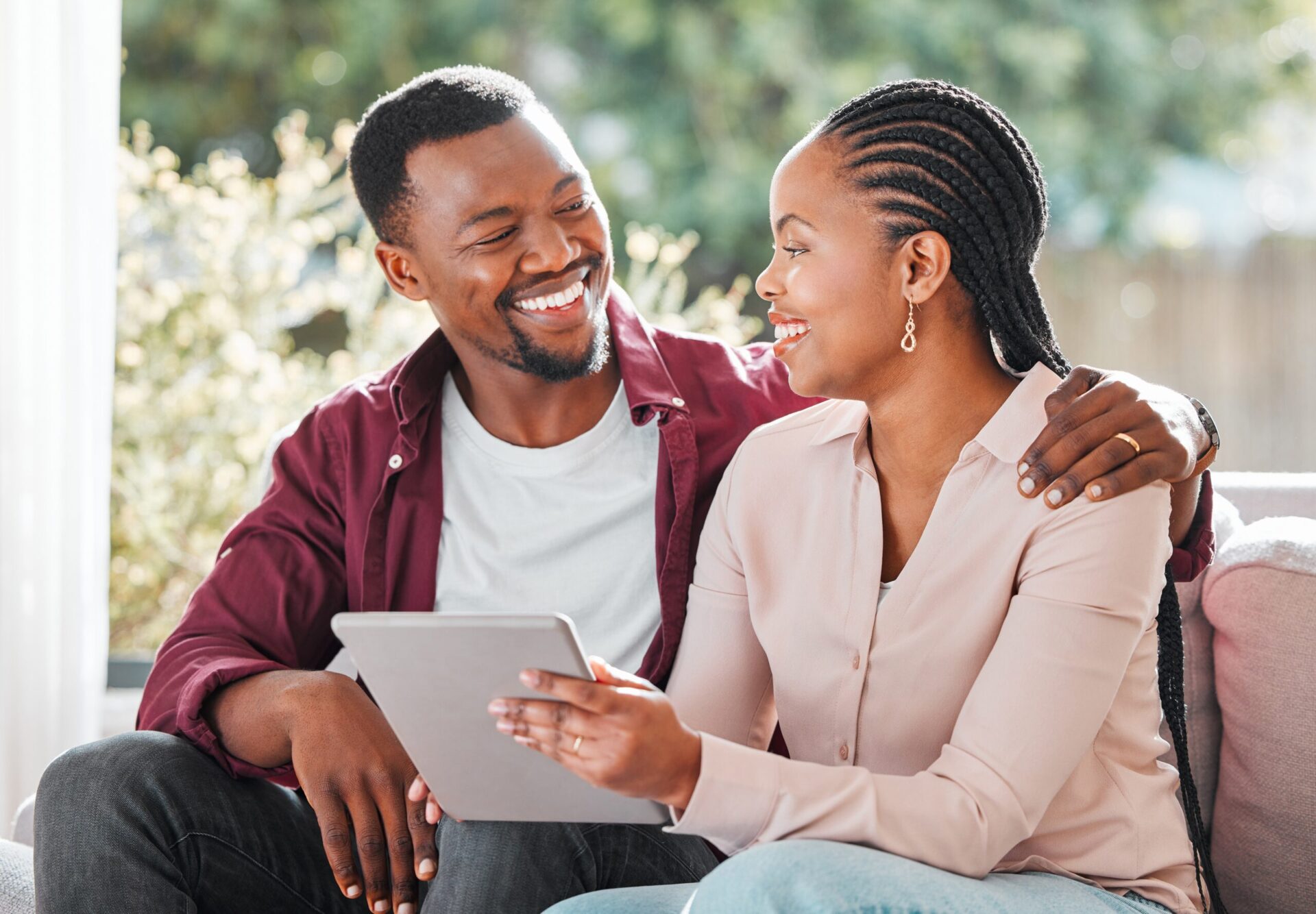 Couple using a tablet together