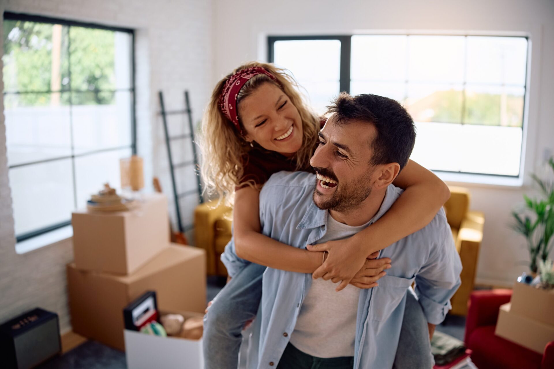 Couple hugging and laughing